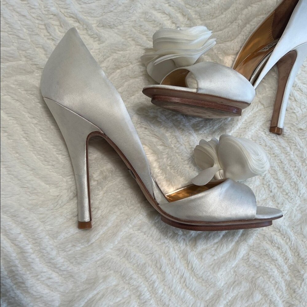 Badgley Mischka “Blossom” Satin Rosette D’Orsay Pumps - Picture 8 of 11
